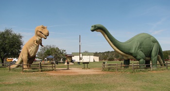 Tyrannosaurus and Brontosaurus sculptures from the 1964 World's Fair in NYC.