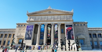 Stately entrance to The Field Museum, Chicago, IL.