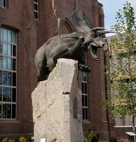 Torosaurus sculpture outside the Yale Peabody Museum, New Haven, CT.