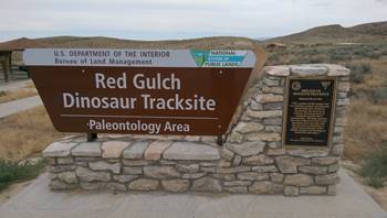 Sign at the entrance to the Red Gulch Dinosaur Tracksite, near Shell, WY.