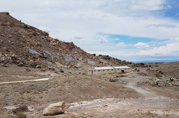 The two outbuildings housing recent dig sites at the Cleveland-Lloyd Dinosaur Quarry, near Cleveland, UT.